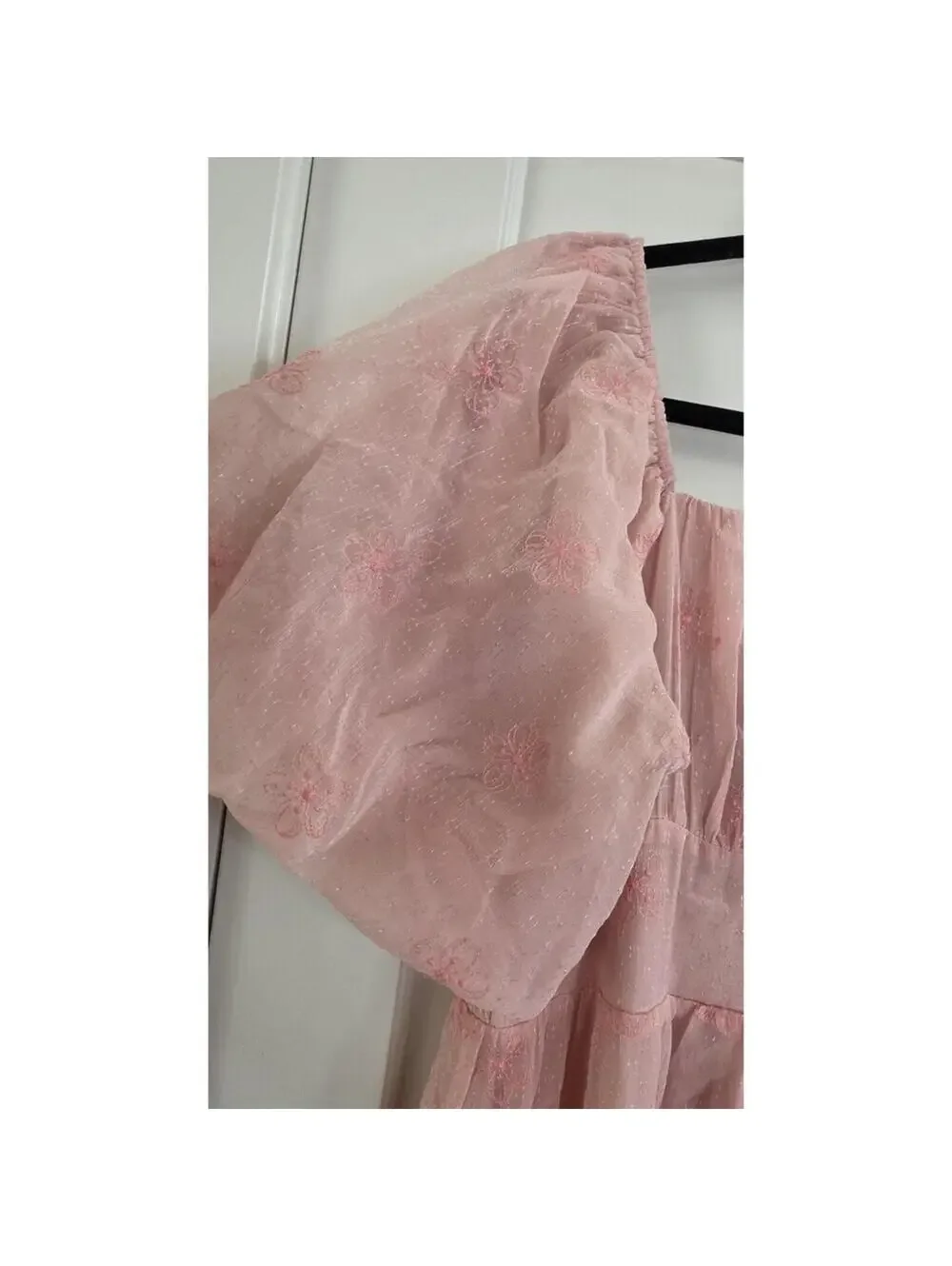 Listicle Pink Floral Embroidered Puff Sleeve Long Dress Size L